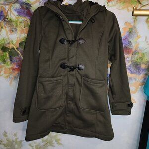 Womans Dark Olive Zip and Toggle Close Hooded Jacket